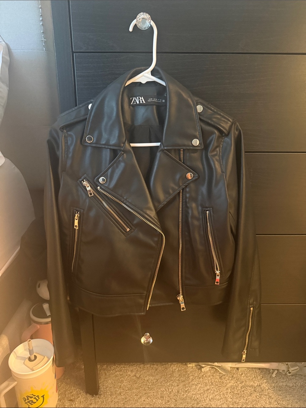 Zara Black Faux Leather Moto Jacket with Silver Hardware
